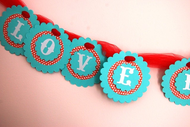 Retro Red and Aqua Love is Sweet Wedding Party Banner Photo Prop