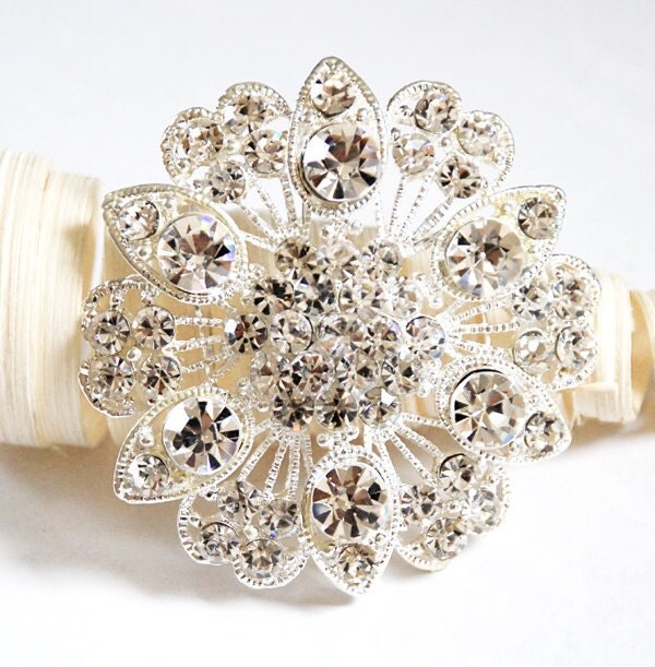 Rhinestone Brooch Component 2 Crystal Flower Bridal Hair Comb Shoe Clip Pin