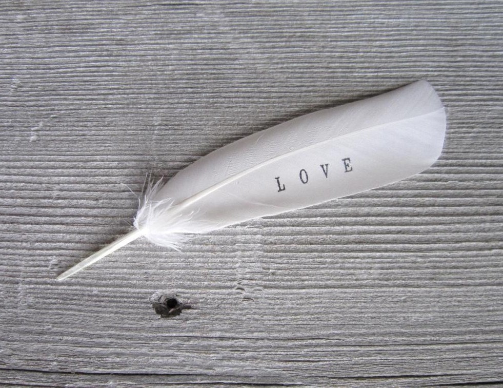 Wedding Personalized White Feather LOVE Dove Feather Love feather for him