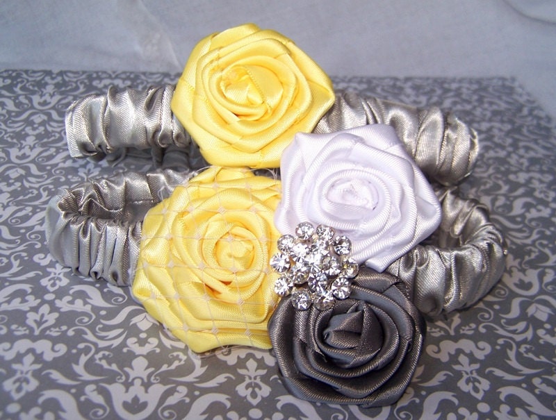 Wedding Garter Yellow and Gray Custom colors available From itsmyday