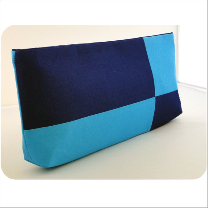 Bright Teal Turquoise Navy Blue Color Block Clutch Purse Gift 