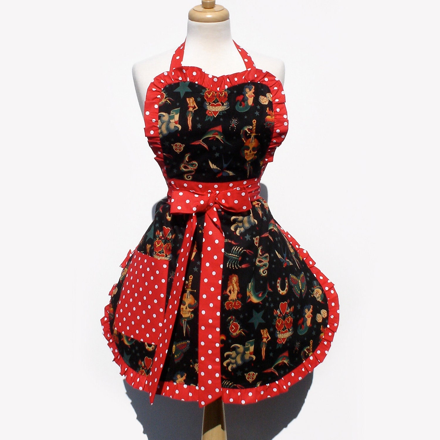 Vintage Tattoo Polka Dot Apron