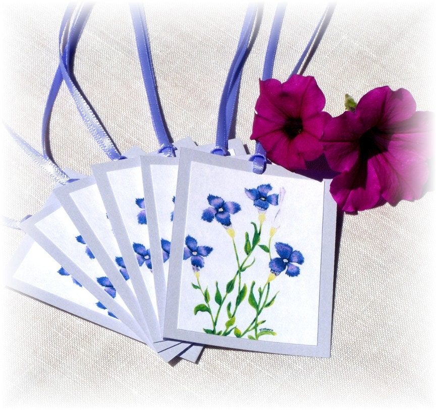 Gift Tags Flower Design Purple Wildflower Colored Pencil Drawings Set