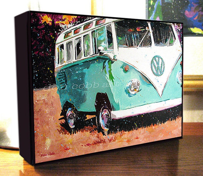 Volkswagen Hippie Bus Van Art Canvas Print On Gallery Wrap Canvas 