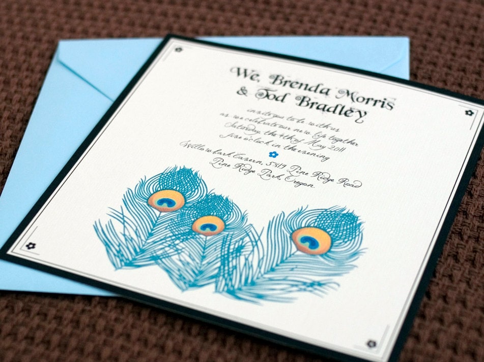Printable wedding invitation set Peacock feathers From sthblue