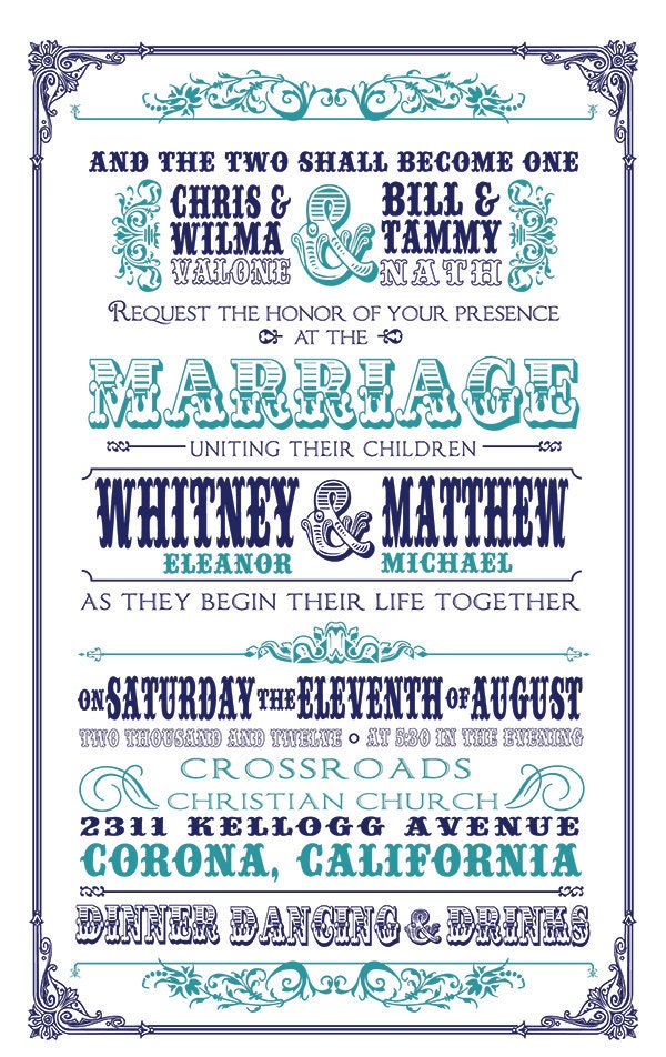 Blue Vintage Wedding Invitation Response Card and Save the Date 3 Pieces