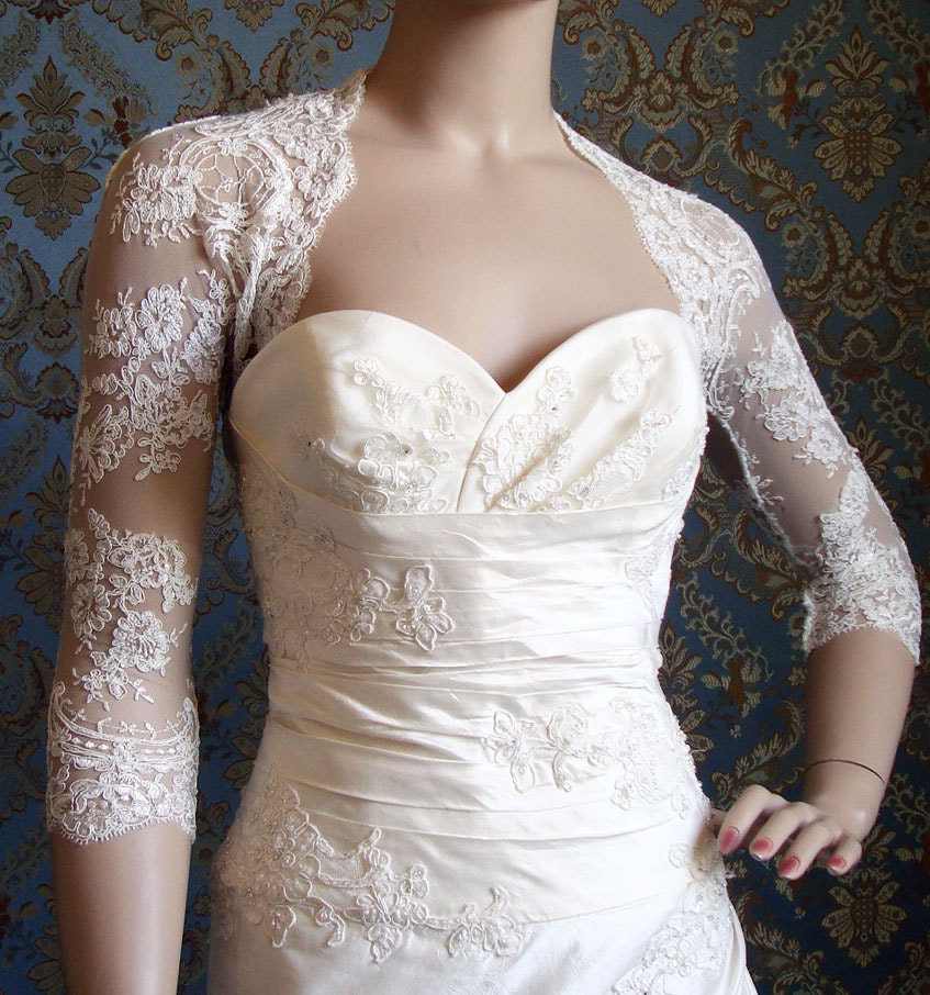 Long Sleeve Italian Lace Bridal Bolero Jacket Shrug by IHeartBride Adonis