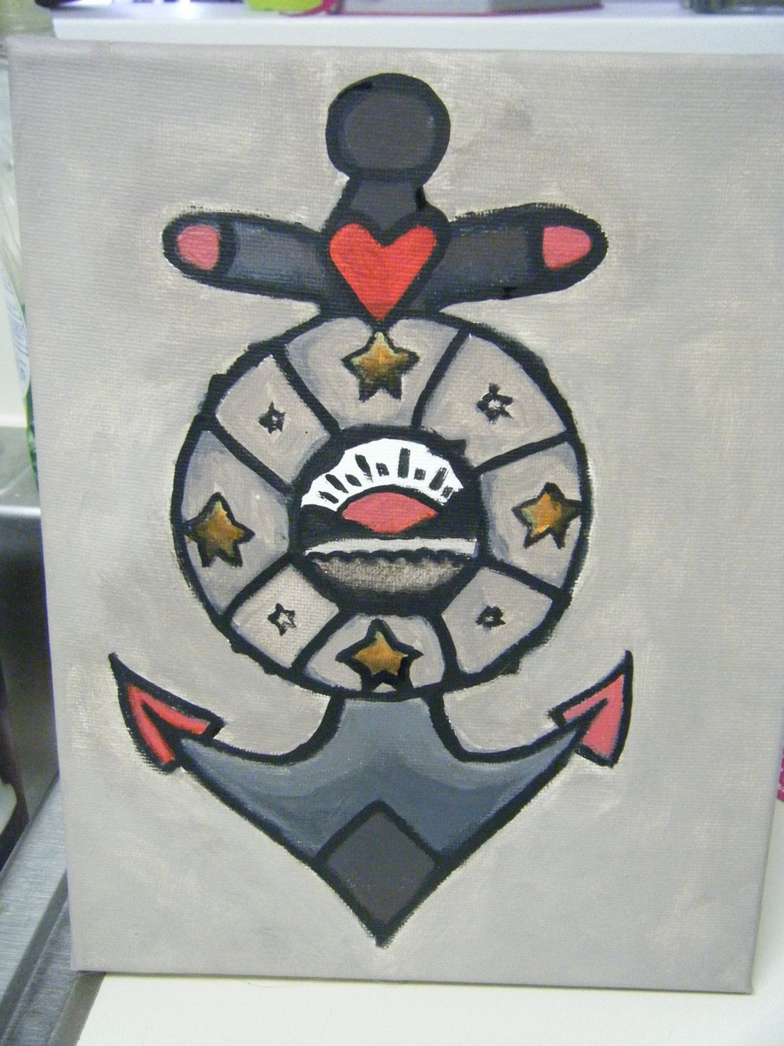 An acrylic painting done on an 8x10 canvas based on a Sailor Jerry flash