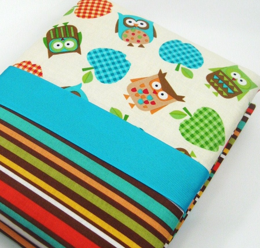custom Baby memory book boy girl scrapbook owl blue brown green stripes 