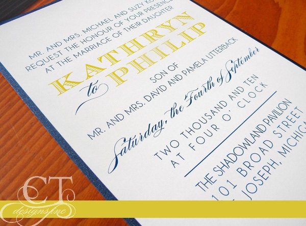 Nautical Themed Wedding Invitation Navy Yellow RESERVED LISTING