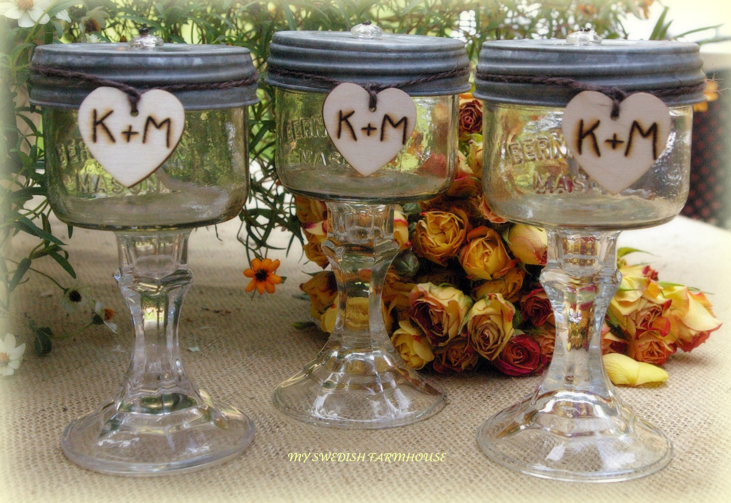 Table Centerpiece Rustic Wedding Decor SET OF 4 Mason Jar Oil Lamps