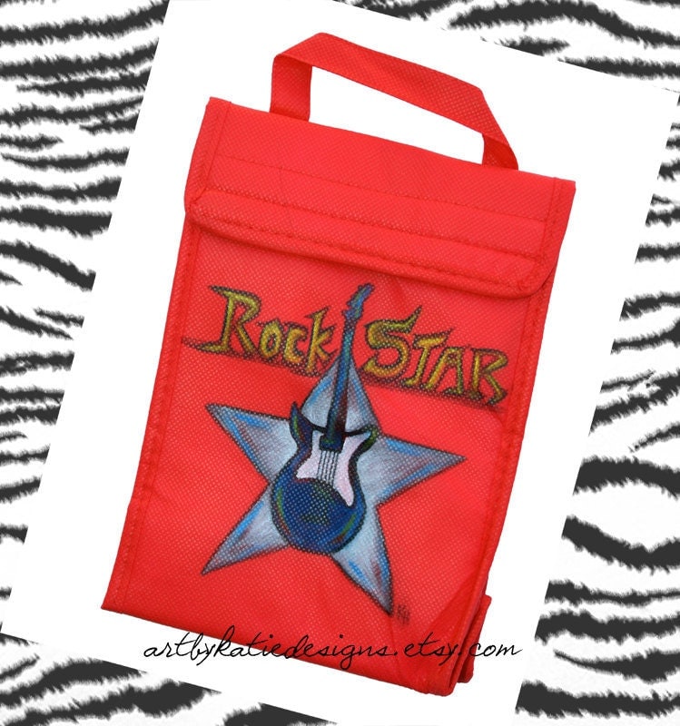 Cool rock star design on red lunch bag From artbykatiedesigns