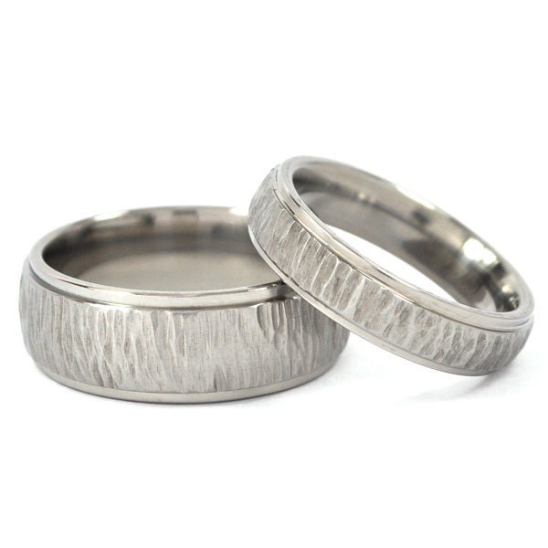 New TreeBark His and Hers Set Titanium Wedding Rings