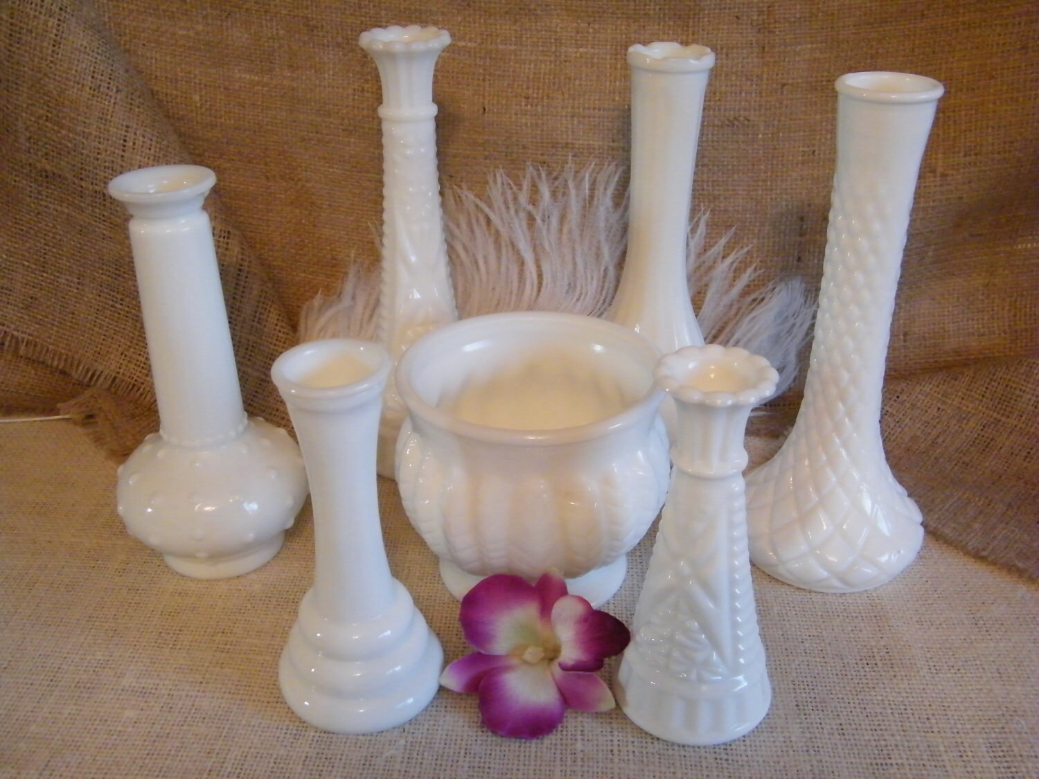 Lot of 7 Vintage Milk Glass