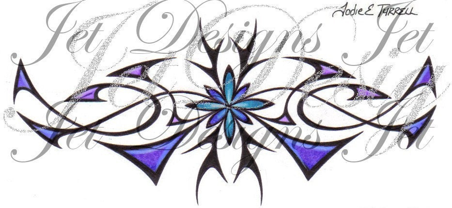 Blue Purple Tribal Star Flower Tattoo Design From JetTatDesigns