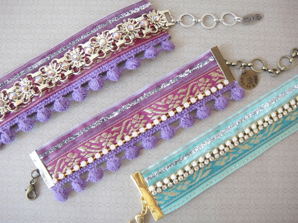 Boho chic cuff bracelet - romantic oriental sari style
