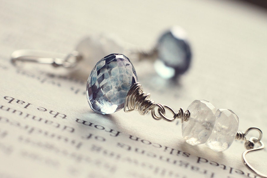 Winter Wedding Mystic Blue Quartz Moonstone Earrings Bridal Jewelry Colors 