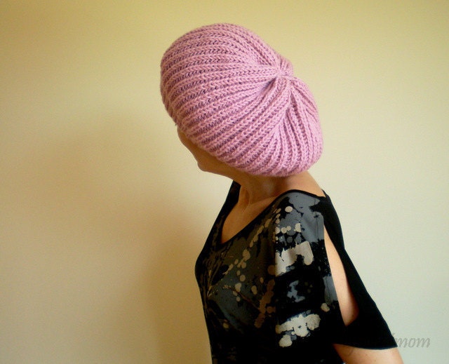 Knit Slouchy Pale Pink Beanie Winter Beret