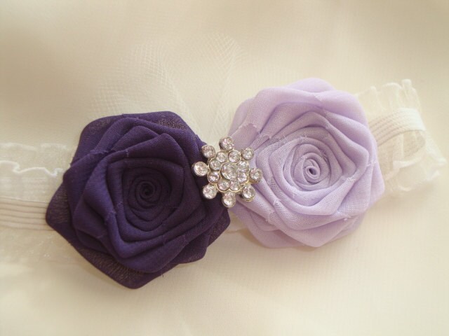 Eggplant Rose Ivory Garter SET Bride Bridal Silk Wedding Purple Lavender 