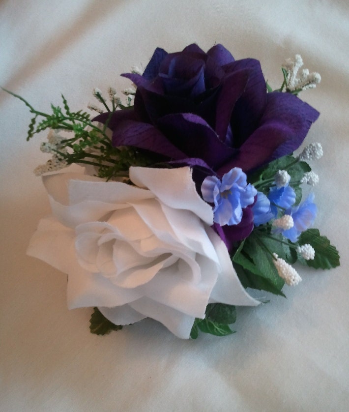 Wedding Cake Topper Purple White silk rose flowers From SilkBridals