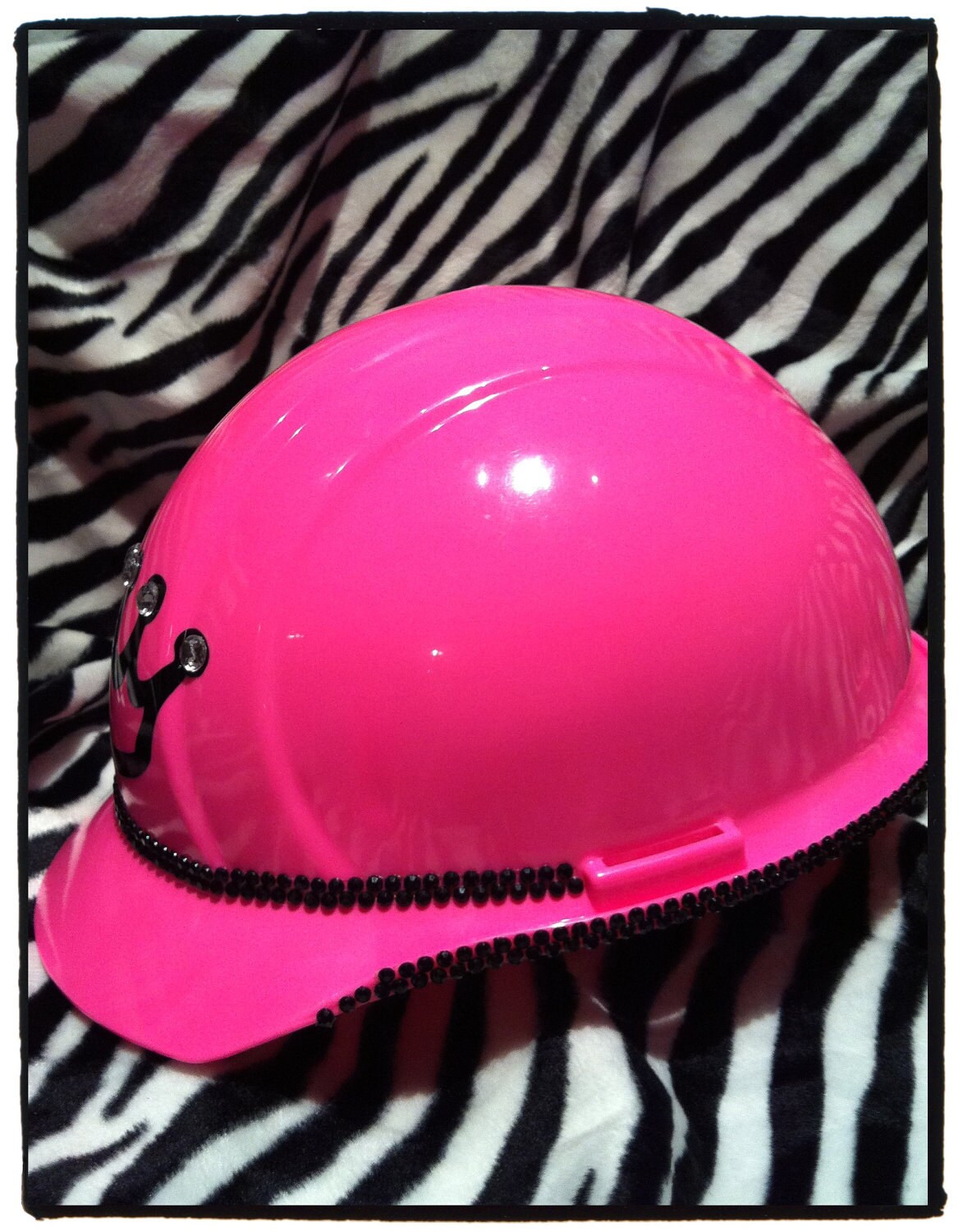 Hot Pink and Bling OSHA Approved Hard Hat with Ratchet Suspension