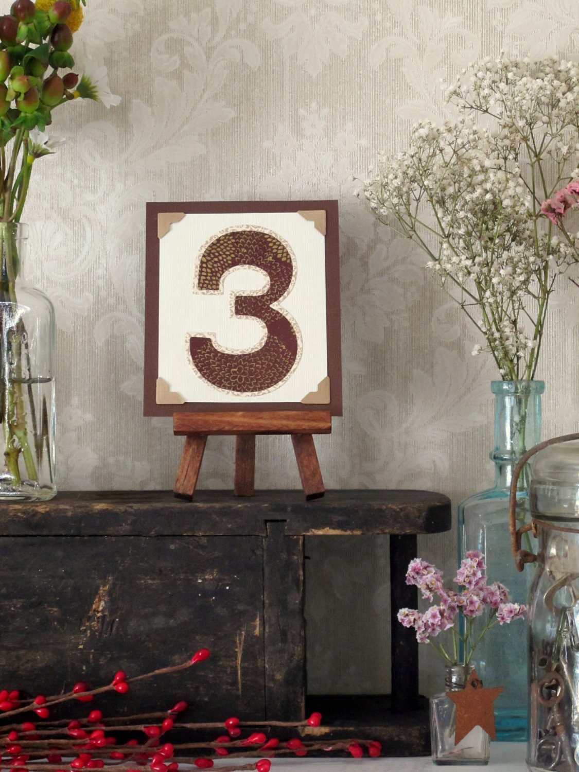 Custom Wedding Table Number 10 Tiny Art w Easel Fall Winter Wedding