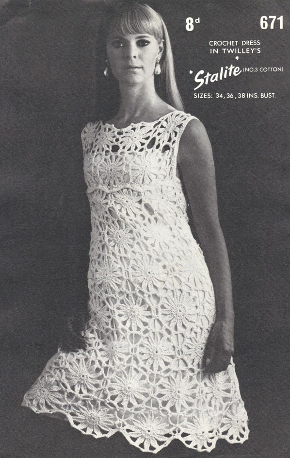 Twilleys 671 Vintage Crochet Pattern Ladies Crochet Dress in Flower Motif