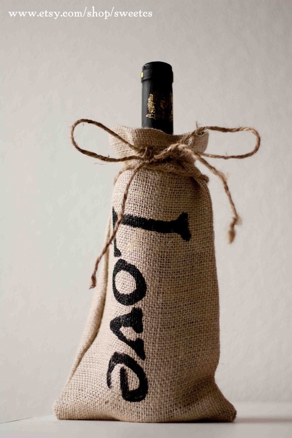 Burlap Bottle Bag Love Wedding Favor Decoration Set Of Twenty