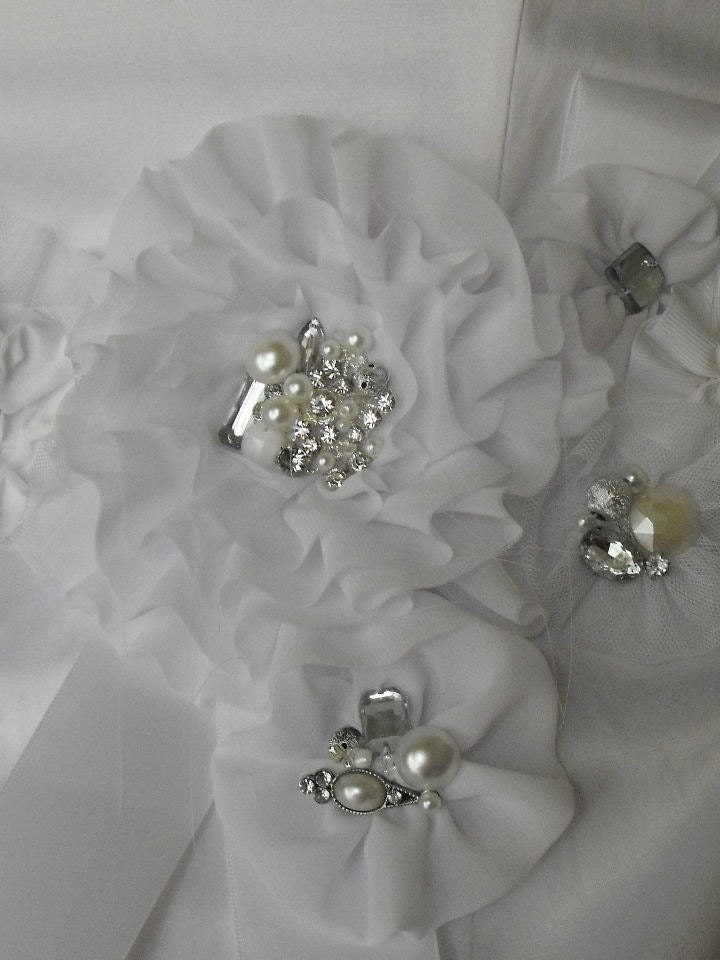 Stunning White SASH NEW with lots of Bling wedding bridal sash white