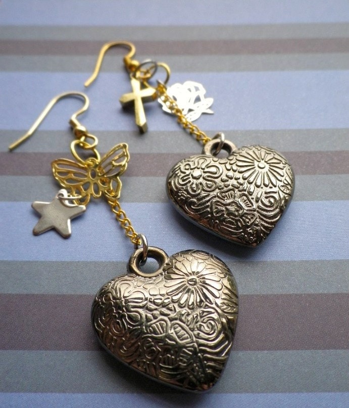 Engraved Hearts Butterfly Star Tattoo Earrings From GlamourTwinkles