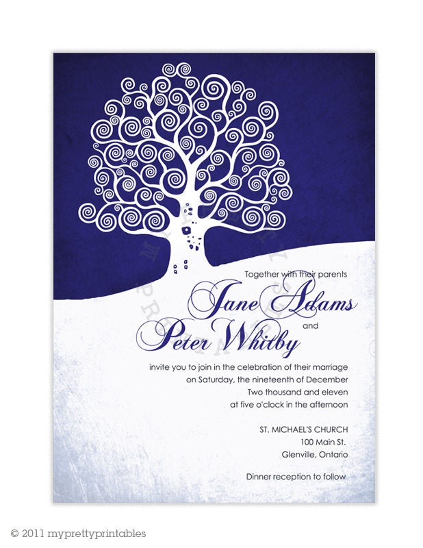 Winter Tree in Royal Blue YouPrint Digital Wedding Invitation
