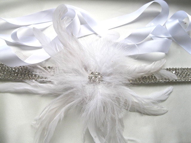 Bridal Sash Rhinestone Feather SashBridal Rhinestones Sash Feather Sash 