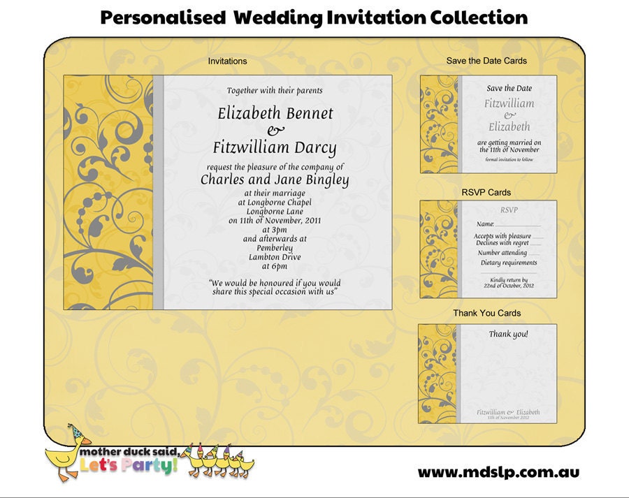 Yellow and Grey Wedding Invitation Collection Printable Personalized 