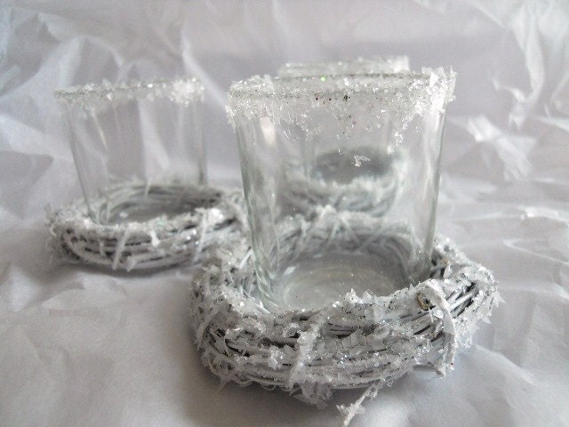 Sugar Frosted Glass Votive Candle Holder Wedding French Shabby Chic