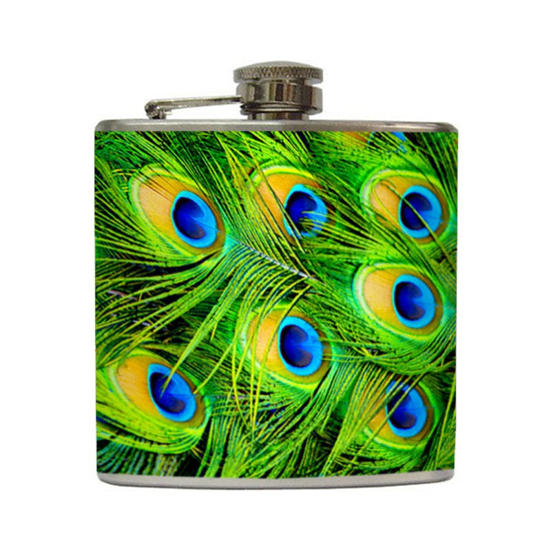 Peacock Feathers Flask Peacock Theme Wedding Bridesmaid Bridal Party Gift