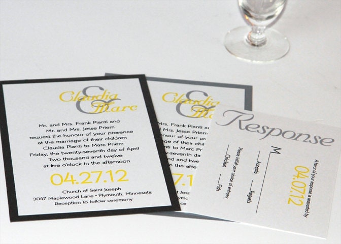 Grey and Yellow Modern Wedding Invitations Sets Sample