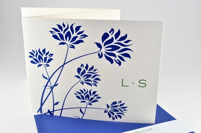 Unique Blue Spring Wedding Invitation with Perforated RSVP Postcard 