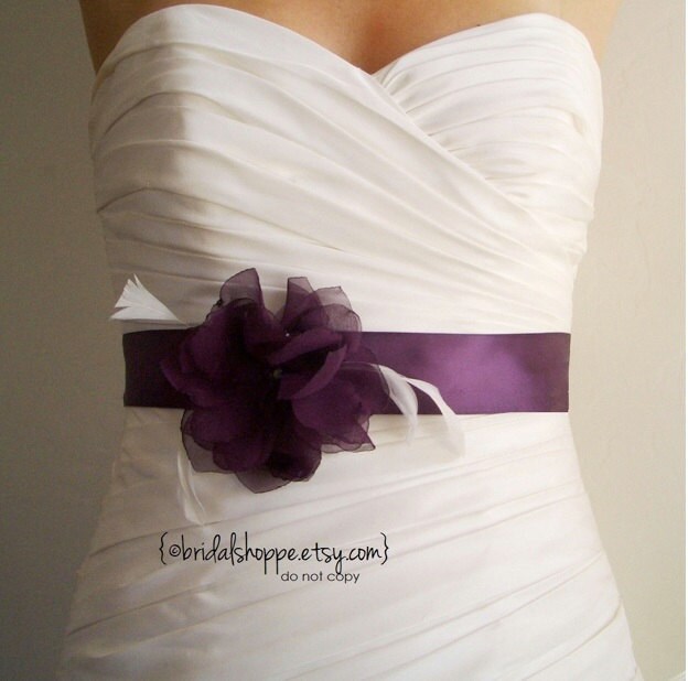 ASHLEY Aubergine Bridal Sash Purple Bridal Sash