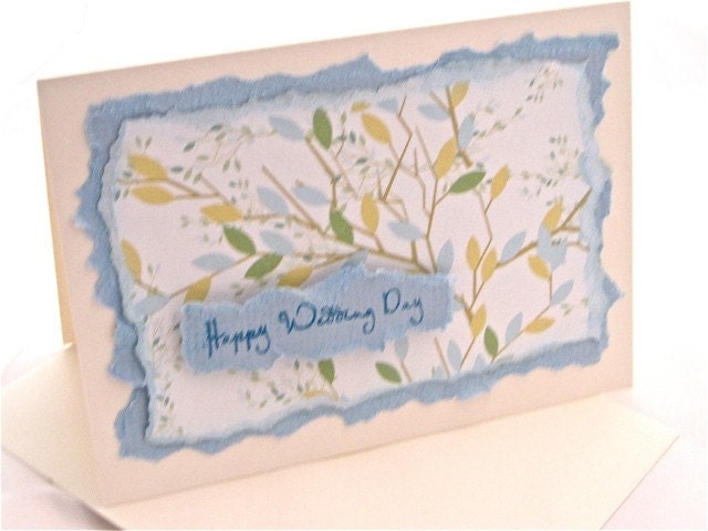 Wedding card happy handmade stamped shabby chic in blue blank