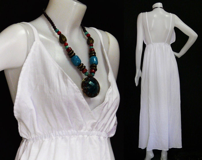 Hippie Bohemian White Cotton Halter Dress BH023 From HippieGypsyBohemian