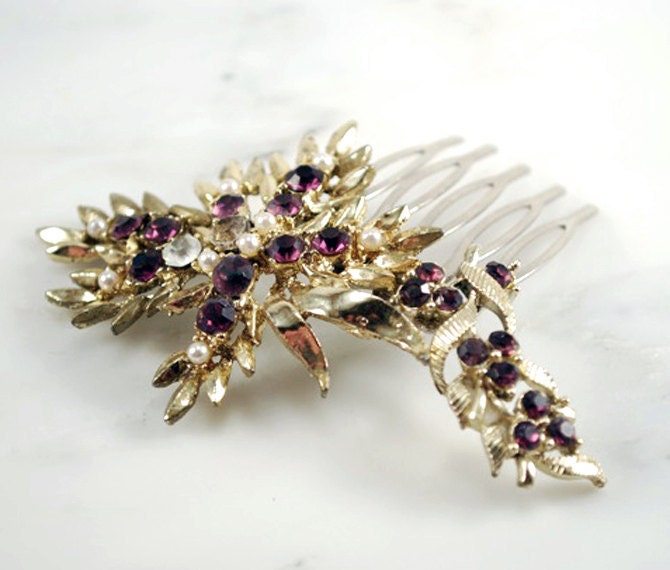 Plum Purple Eggplant Brooch Hair Comb Vintage Hair Accessories Bridal 