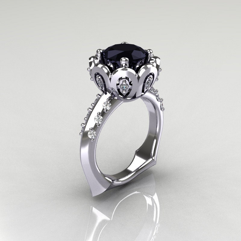  30 Carat Black Diamond Greek Galatea Bridal Wedding Ring AR11410KWGDBD