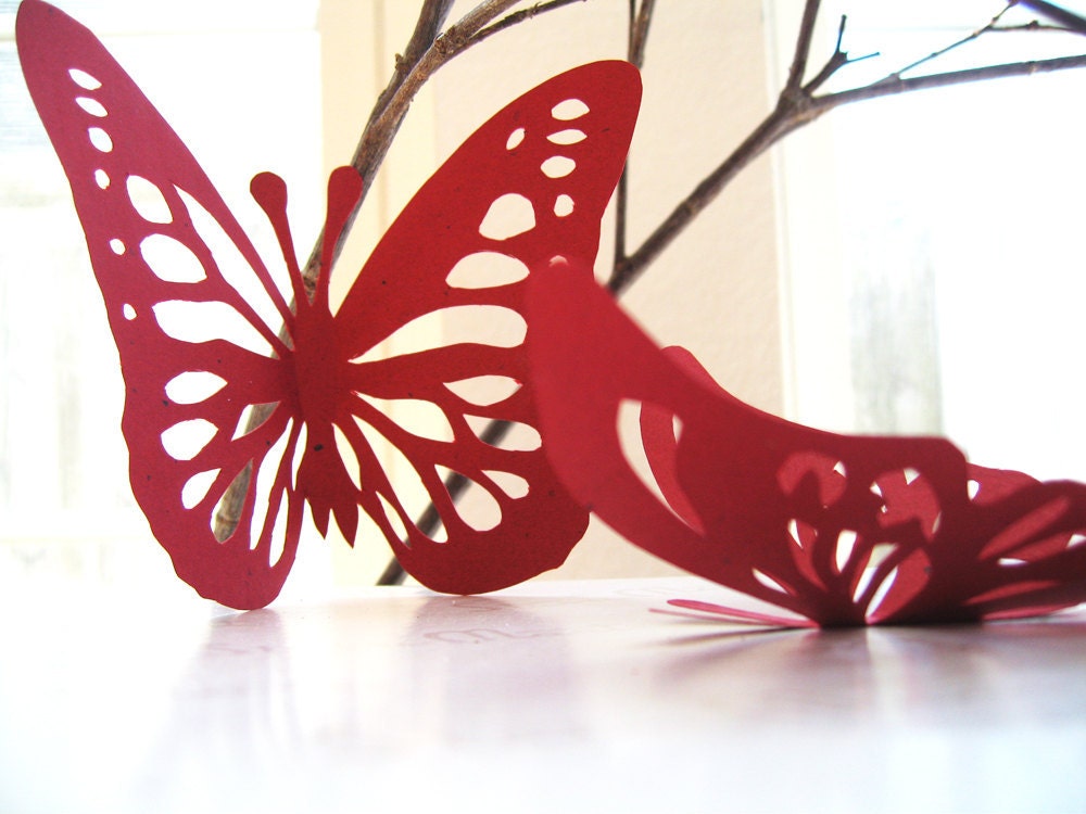  Butterfly Wall Decor Red and Gold 3D Butterflies Wedding Decor 