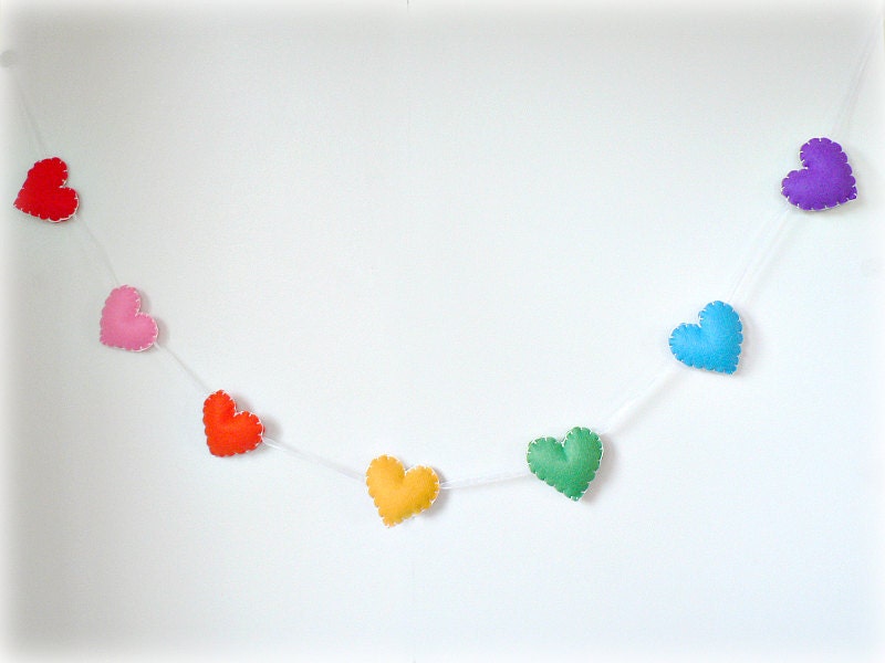 Wedding rainbow garland felt hearts wedding decor wedding banner 