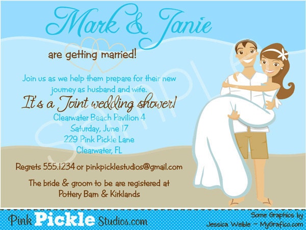 Beach Wedding or Bridal Shower Personalized Party Invitation OR Thank You 