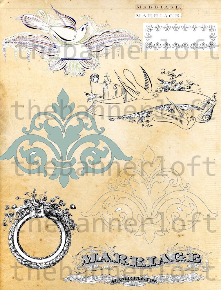 The uses for this wedding clipart collage is endless Various sizes scrolls