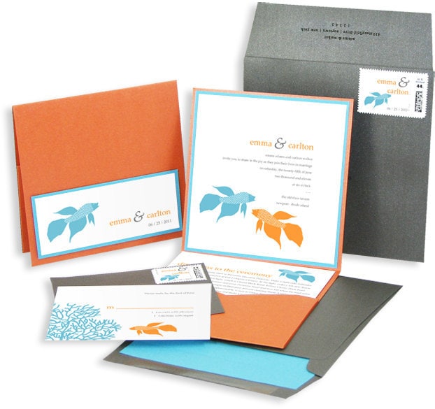Tropical Fish Wedding Invitation Pocket Set Sample fish wedding invitations