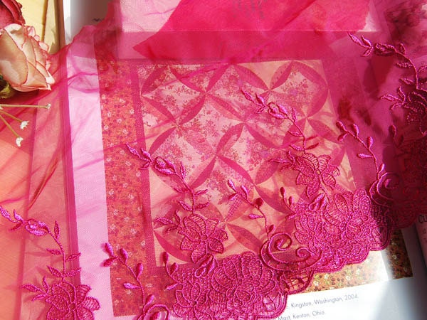 Lace trim Pink Floral Embroidered Lace Wedding Dress Hat Shoes Handbag Decor
