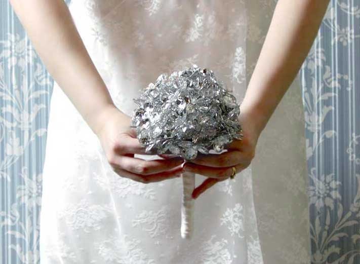 Bridal Bouquet Beautiful Beaded Silver Mirror Wedding Flowers Classy 