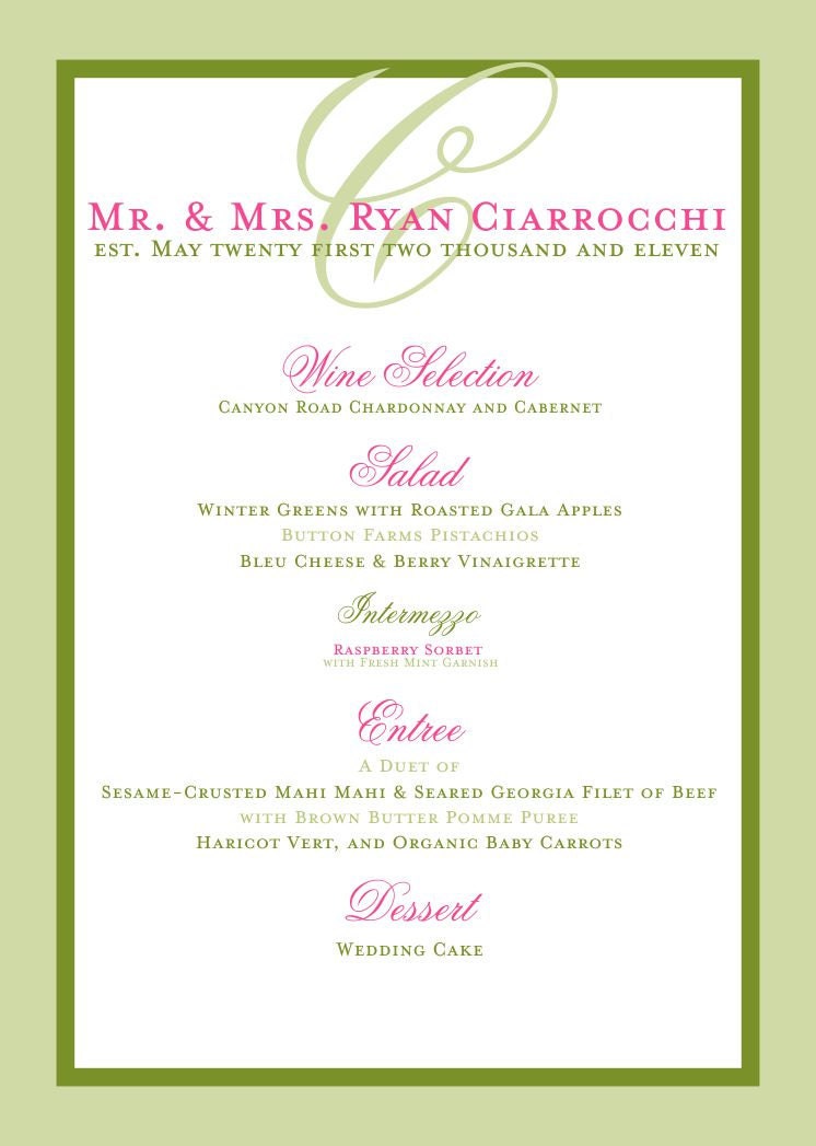 Beach Wedding Reception Menu Elegant and Simple for Bridal Luncheons and 